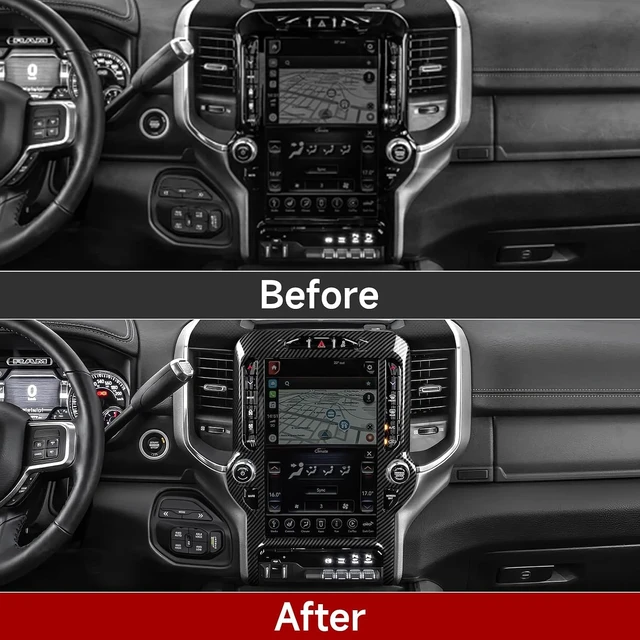 Alt view image 3 of 7 - Car Center Console Navigation Panel Decals for 2019-2026 Dodge Ram 1500 2500 3500 Accessories ABS Carbon Fiber Stickers, 12inch