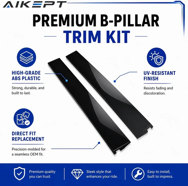 Alt view image 5 of 7 - 2-Piece B-Pillar Trim Molding Kit 926-241 926-242 Gloss Black