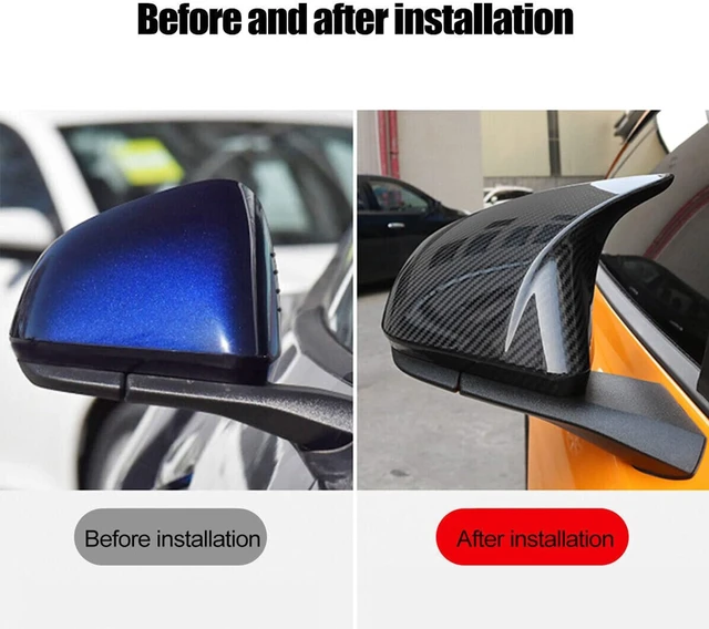 Alt view image 5 of 7 - Side Door Rear View Mirror Cover Cap Rearview Mirrors Trim Exterior Accessories Compatible with Ford Mustang 2015-2022, Without Turn Signal (Carbon Fiber Pattern)