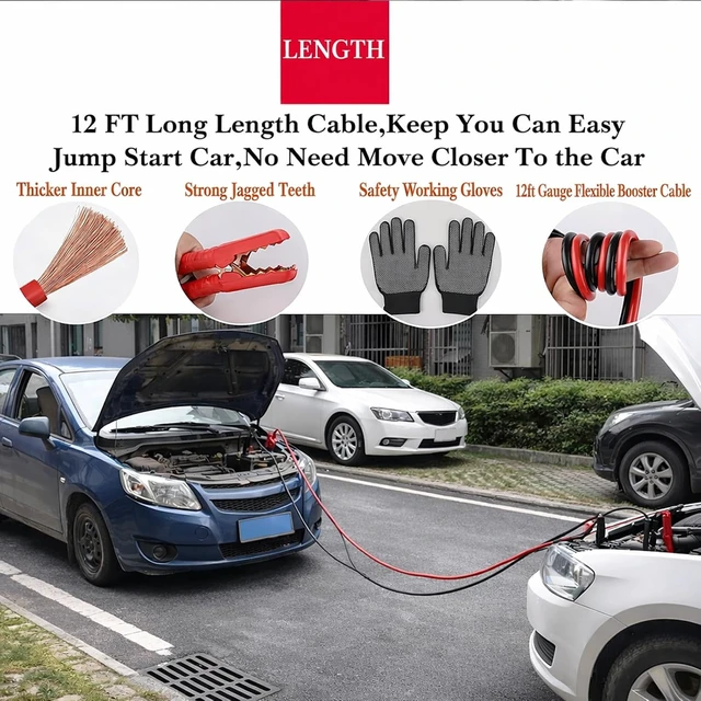 Alt view image 3 of 7 - Car Emergency Kit, Roadside Assistance Emergency Car Kit Jumper Cables, Road Trip Essentials, Auto Vehicle Car Safety Kit with Digital Air Compressor Tire Inflator, Reflective Warning Triangle