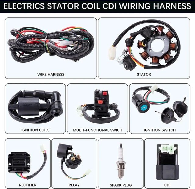 Alt view image 2 of 7 - Complete Electrics Stator Coil CDI Wiring Harness with Full Copper Wire for 4-Stroke ATV Quad 150cc-300cc