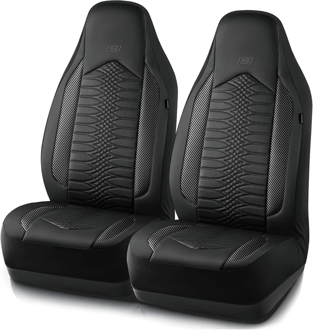 Main image of Memory Foam Car Seat Covers, Leather High Back Seat Covers Quilting Design,Waterproof Sports Car Seat Covers Front Seats,Airbag Compatible Universal Fit for Most Cars, SUVs,Trucks,Black