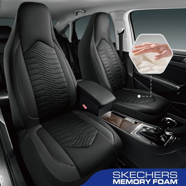 Alt view image 2 of 7 - Memory Foam Car Seat Covers, Leather High Back Seat Covers Quilting Design,Waterproof Sports Car Seat Covers Front Seats,Airbag Compatible Universal Fit for Most Cars, SUVs,Trucks,Black