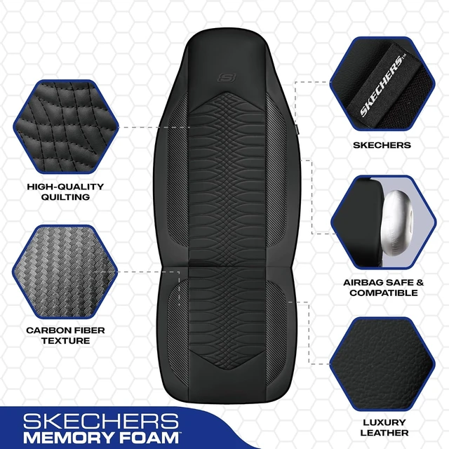 Alt view image 3 of 7 - Memory Foam Car Seat Covers, Leather High Back Seat Covers Quilting Design,Waterproof Sports Car Seat Covers Front Seats,Airbag Compatible Universal Fit for Most Cars, SUVs,Trucks,Black