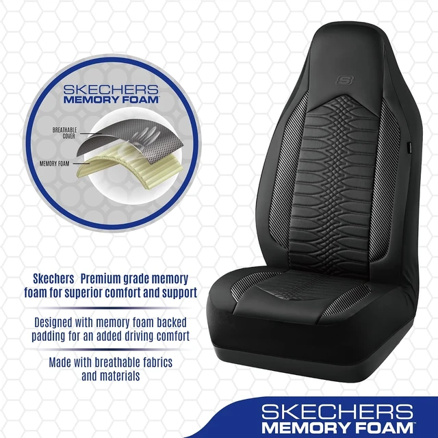 Alt view image 4 of 7 - Memory Foam Car Seat Covers, Leather High Back Seat Covers Quilting Design,Waterproof Sports Car Seat Covers Front Seats,Airbag Compatible Universal Fit for Most Cars, SUVs,Trucks,Black
