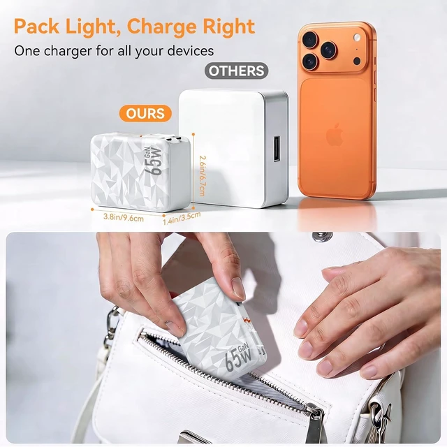 Alt view image 7 of 7 - 65w Retractable Wall Charger,5-in-1 Fast Charging Block with Dual Cables