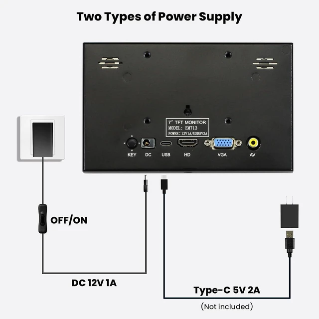 Alt view image 4 of 7 - Mini Monitor 7 Inch Screen HDMI, Portable Vga Monitor with AV BNC, 1024×600 LCD Small Screen with Built-in Speakers, 178° View Angle IPS, Multi-Function Small Display for Raspberry Pi PC/TV/DVD/CVBS
