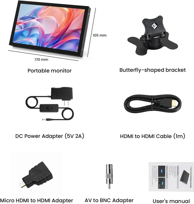 Alt view image 7 of 7 - Mini Monitor 7 Inch Screen HDMI, Portable Vga Monitor with AV BNC, 1024×600 LCD Small Screen with Built-in Speakers, 178° View Angle IPS, Multi-Function Small Display for Raspberry Pi PC/TV/DVD/CVBS