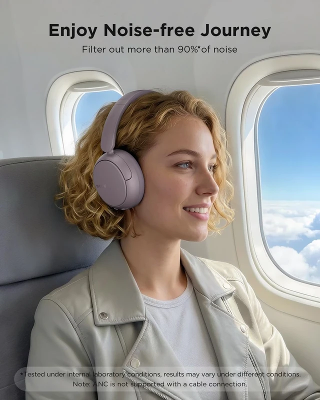 Alt view image 2 of 7 - H30 Hybrid Active Noise Cancelling Headphones, 110H Playtime Hi-Res Audio Bluetooth 6.0 Wireless Over Ear ANC Headphones for Commute/Travel (Purple)