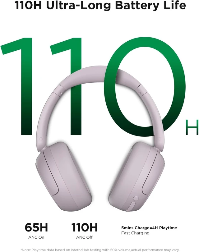Alt view image 3 of 7 - H30 Hybrid Active Noise Cancelling Headphones, 110H Playtime Hi-Res Audio Bluetooth 6.0 Wireless Over Ear ANC Headphones for Commute/Travel (Purple)