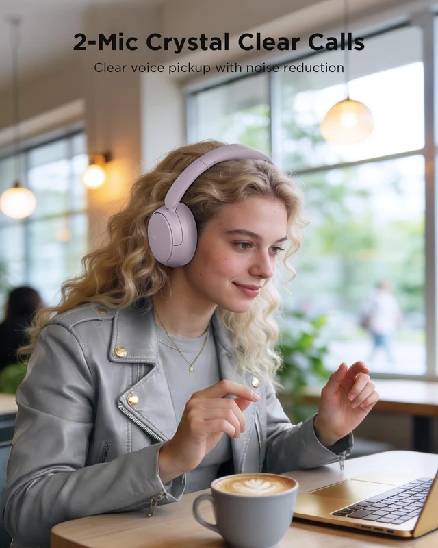 Alt view image 4 of 7 - H30 Hybrid Active Noise Cancelling Headphones, 110H Playtime Hi-Res Audio Bluetooth 6.0 Wireless Over Ear ANC Headphones for Commute/Travel (Purple)