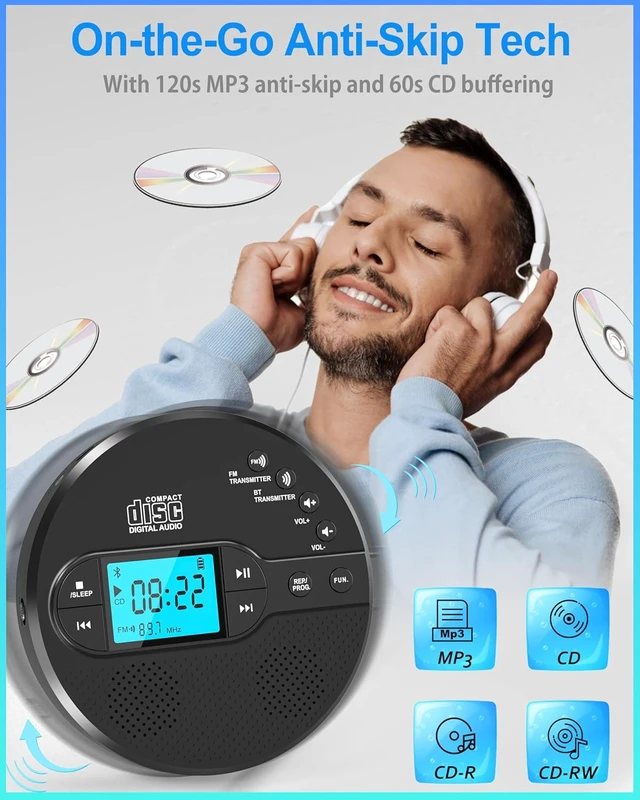 Alt view image 2 of 7 - Portable CD Player with Bluetooth & Speaker, FM Transmitter for Car