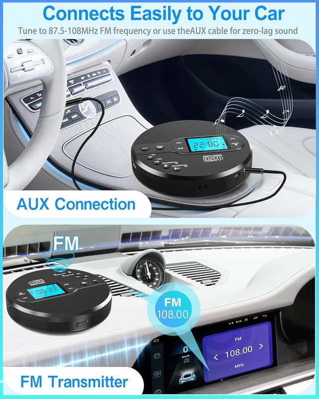 Alt view image 6 of 7 - Portable CD Player with Bluetooth & Speaker, FM Transmitter for Car