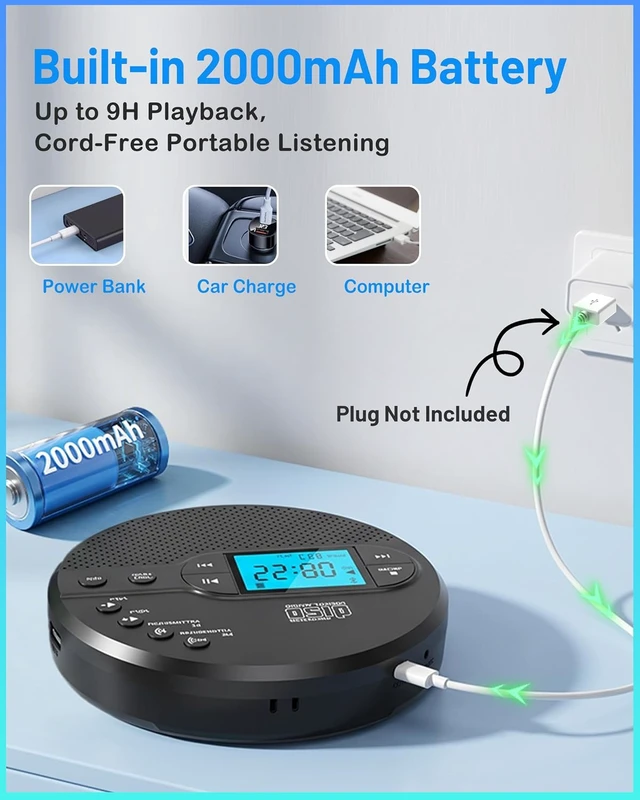Alt view image 7 of 7 - Portable CD Player with Bluetooth & Speaker, FM Transmitter for Car