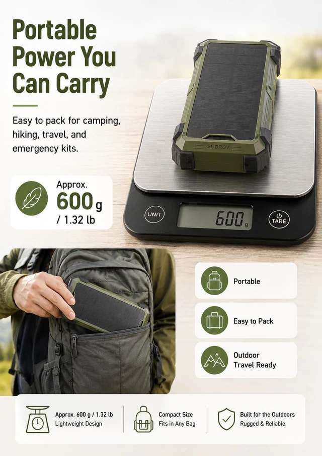 Alt view image 4 of 7 - Solar Portable Charger 20000mAh, Wireless Charger, Gifts for Men and Dad, 15W Fast Charging, 4 Built-in Cables, USB-C Input/Output; Solar Power Bank for iPhone, iPad, etc, Army Green