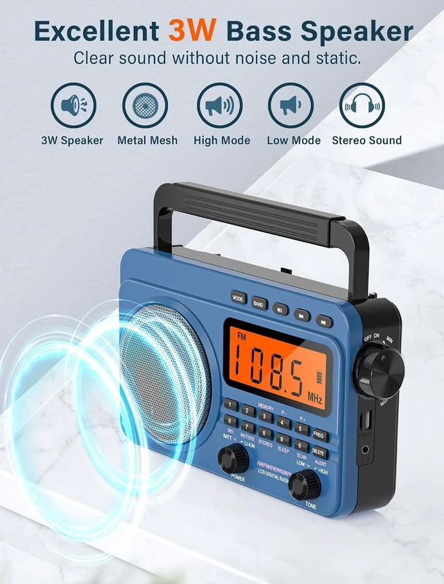 Alt view image 3 of 7 - Digital AM FM Shortwave Radio 4000mAh Rechargeable Battery Best Reception