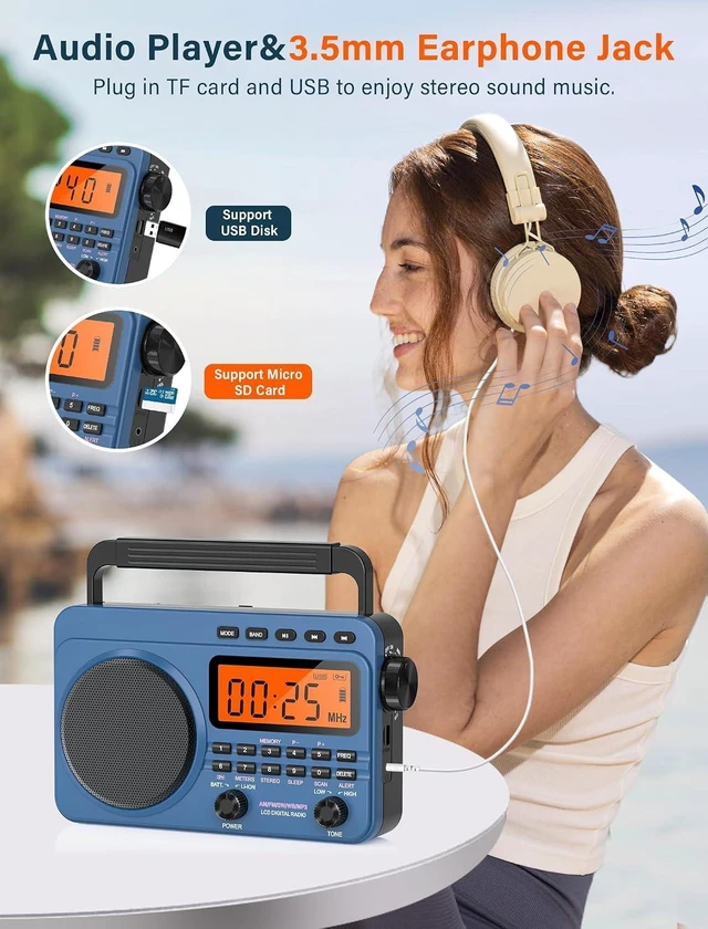 Alt view image 6 of 7 - Digital AM FM Shortwave Radio 4000mAh Rechargeable Battery Best Reception