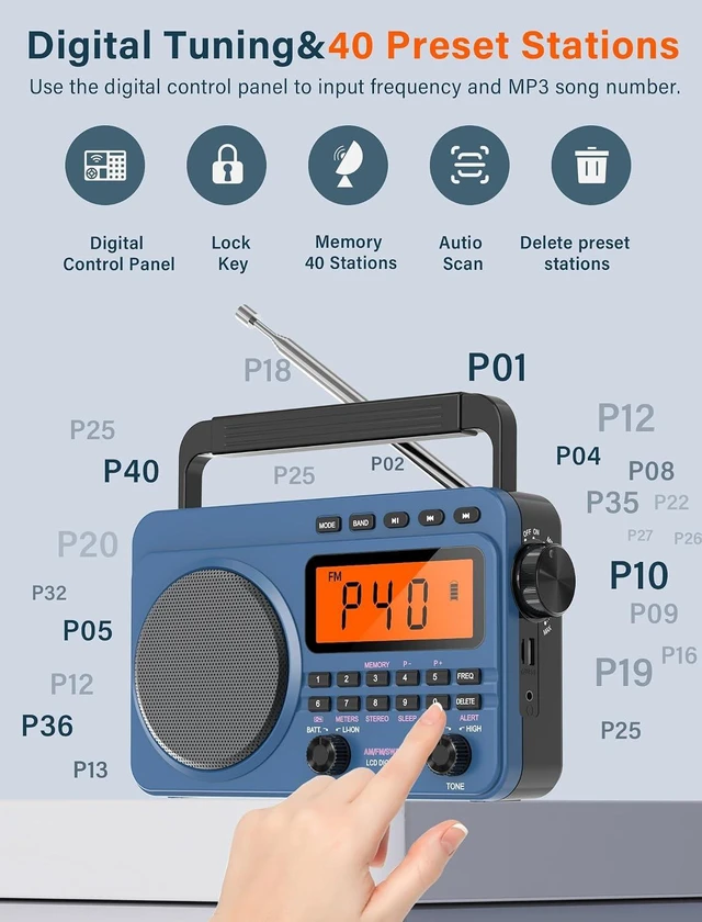 Alt view image 7 of 7 - Digital AM FM Shortwave Radio 4000mAh Rechargeable Battery Best Reception