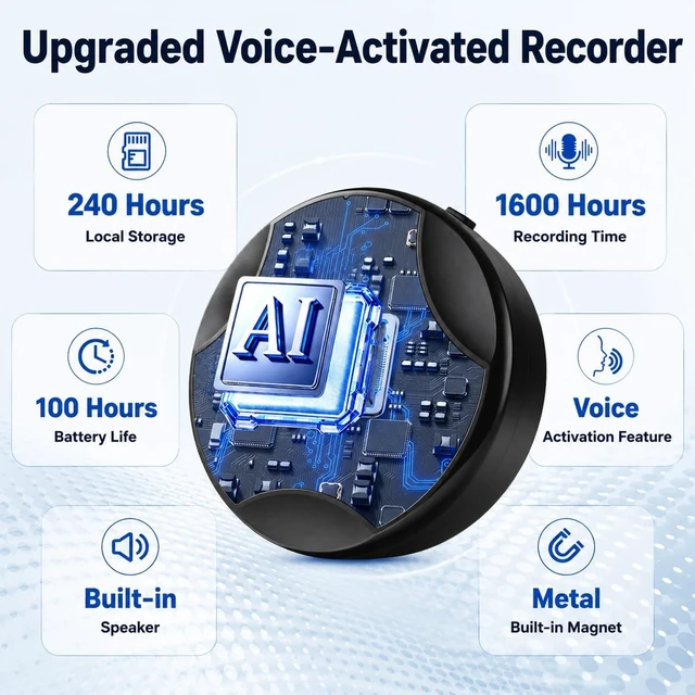 Alt view image 2 of 7 - Magnetic Voice Recorder,DSP Noise Reduction,Voice Activated Audio Recorder