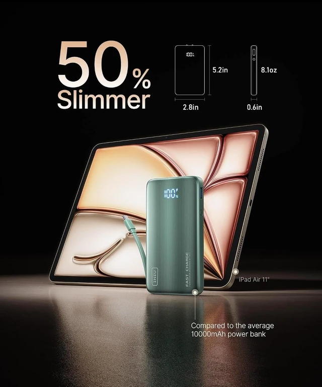 Alt view image 2 of 7 - 45W Fast Charging Portable Charger, 10000mAh with Built in Wall Plug