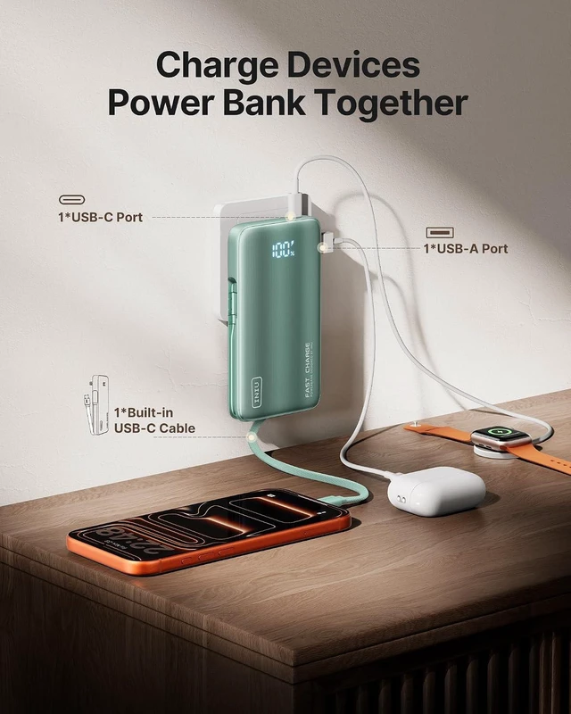 Alt view image 5 of 7 - 45W Fast Charging Portable Charger, 10000mAh with Built in Wall Plug