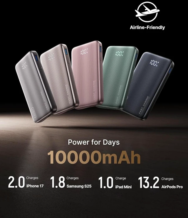 Alt view image 7 of 7 - 45W Fast Charging Portable Charger, 10000mAh with Built in Wall Plug