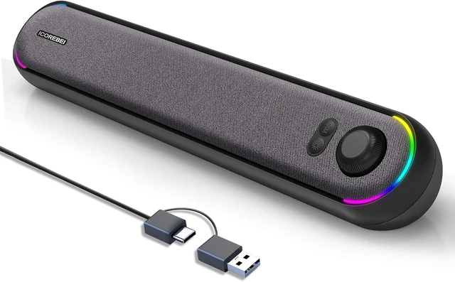 Main image of Computer Speakers USB Powered SoundBar for Home Office, Desktop PC Speaker, USB-C, Bluetooth 5.3 PC Speakers with Hi-Fi Stereo Sound, 3 RGB Modes for Mac, Laptop & Monitor