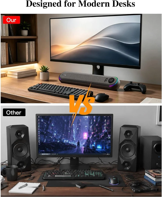 Alt view image 5 of 7 - Computer Speakers USB Powered SoundBar for Home Office, Desktop PC Speaker, USB-C, Bluetooth 5.3 PC Speakers with Hi-Fi Stereo Sound, 3 RGB Modes for Mac, Laptop & Monitor