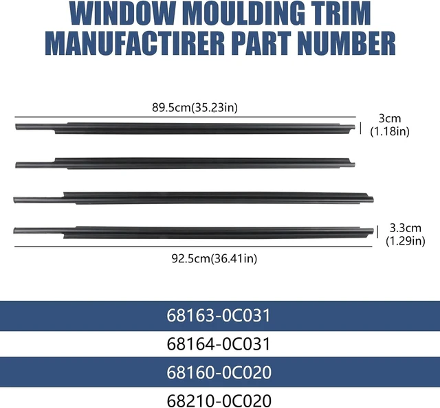 Alt view image 6 of 7 - 4Pcs Weatherstrip,Window Moulding Trim Seal Belt Compatible with Toyota Sequoia 2008-2020 Replace# 68163-0C031 68164-0C031 68160-0C020 68210-0C020