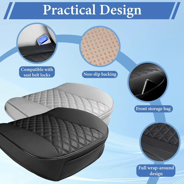 Alt view image 3 of 7 - 2PCS Bottom Seat Covers for Cars, Black Leather Front Seat Covers