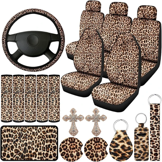 Main image of Leopard Print Car Accessory 23 PCS Steering Seat Cushion Cover