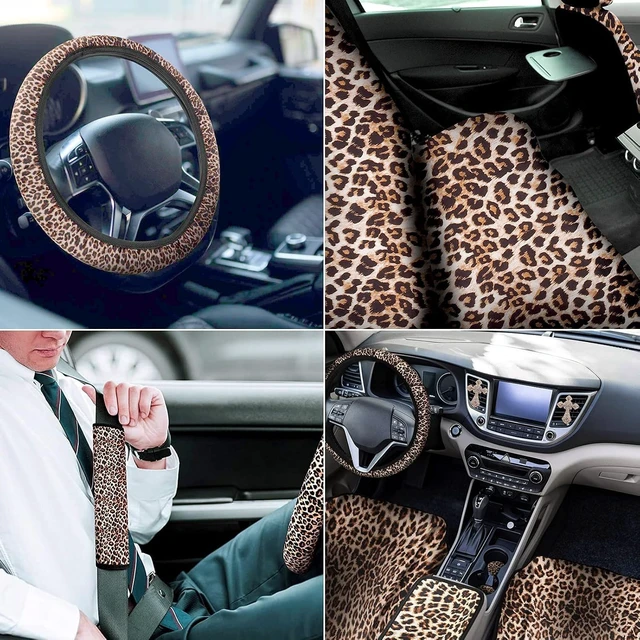 Alt view image 3 of 7 - Leopard Print Car Accessory 23 PCS Steering Seat Cushion Cover