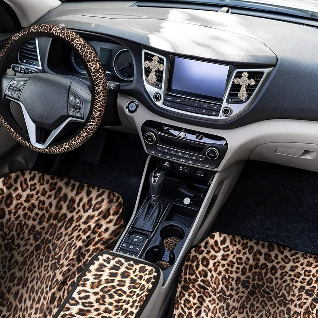 Alt view image 2 of 7 - Leopard Print Car Accessory 23 PCS Steering Seat Cushion Cover