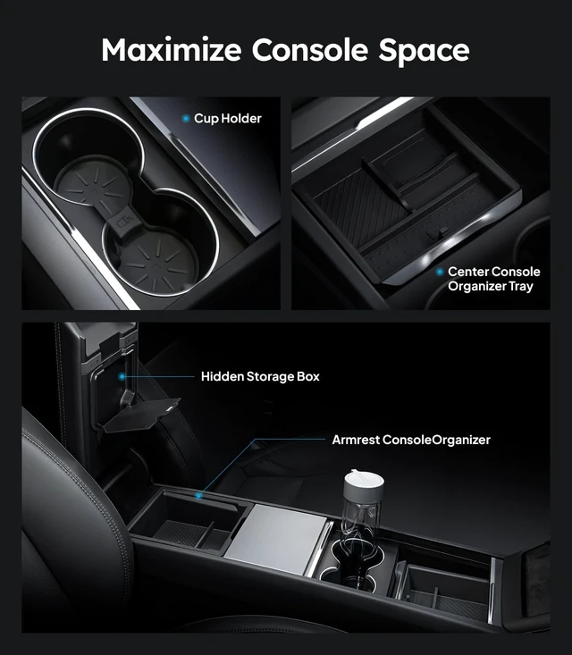 Alt view image 2 of 7 - for 2026 Tesla Model Y/3/YL Accessories Console Organizer 4PCS Black
