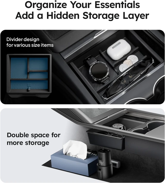 Alt view image 3 of 7 - for 2026 Tesla Model Y/3/YL Accessories Console Organizer 4PCS Black