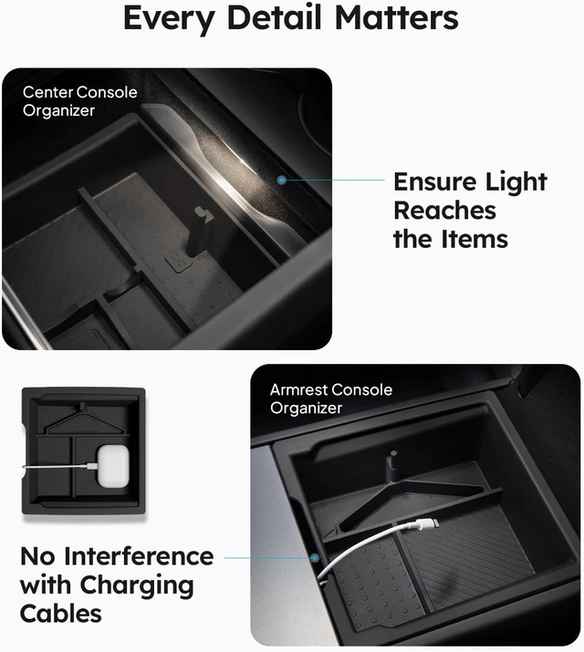 Alt view image 5 of 7 - for 2026 Tesla Model Y/3/YL Accessories Console Organizer 4PCS Black