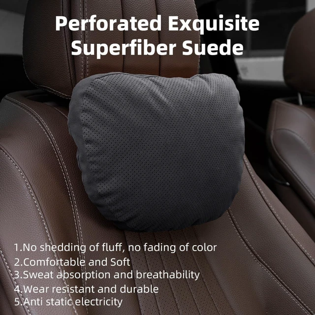 Main image of 2 Pcs Car Headrest Neck Pillow for Driving,Universal Premium Suede Leather Soft and Comfortable Headrest,Two Gears of Height Adjustment Car Seat Headrest Pillow Car Interior Accessories