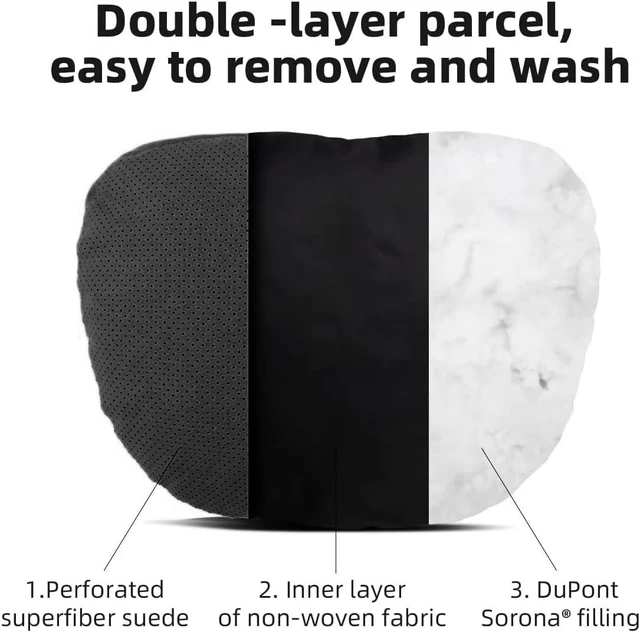Alt view image 4 of 7 - 2 Pcs Car Headrest Neck Pillow for Driving,Universal Premium Suede Leather Soft and Comfortable Headrest,Two Gears of Height Adjustment Car Seat Headrest Pillow Car Interior Accessories