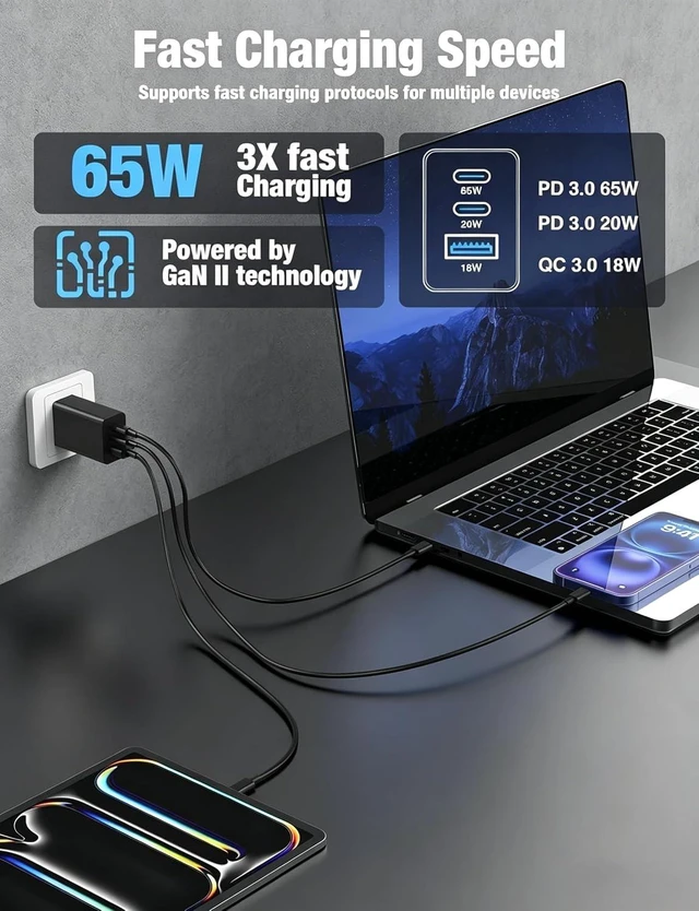 Alt view image 2 of 7 - 65W Super Fast Charger Type C 3/6/10/10ft, 100W USB C Wall Charging and Long Android Phone Charger Cable Cord for Galaxy S26 Ultra/S26/S25 Plus/S25/S24+/S24 Ultra/S23/S22 Plus/S21/Note 20