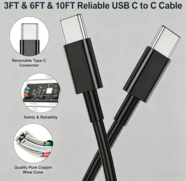 Alt view image 5 of 7 - 65W Super Fast Charger Type C 3/6/10/10ft, 100W USB C Wall Charging and Long Android Phone Charger Cable Cord for Galaxy S26 Ultra/S26/S25 Plus/S25/S24+/S24 Ultra/S23/S22 Plus/S21/Note 20