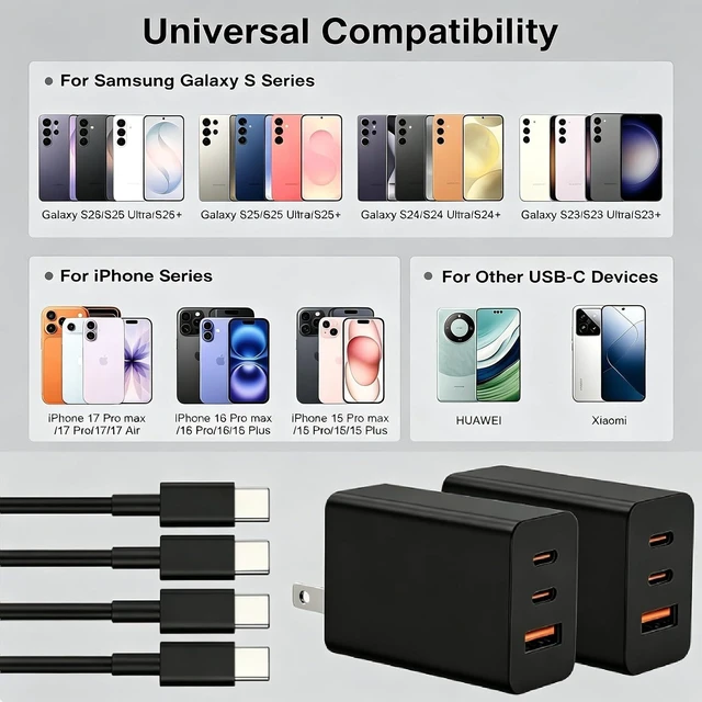 Alt view image 7 of 7 - 65W Super Fast Charger Type C 3/6/10/10ft, 100W USB C Wall Charging and Long Android Phone Charger Cable Cord for Galaxy S26 Ultra/S26/S25 Plus/S25/S24+/S24 Ultra/S23/S22 Plus/S21/Note 20