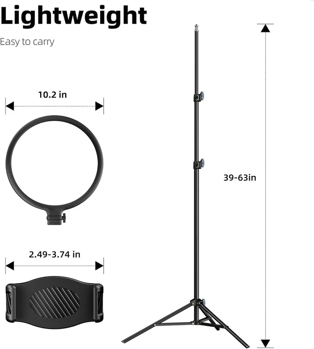 Alt view image 6 of 7 - 10.2" Ring Light with 69" Tripod Stand and Phone Holder Kit, Full-Screen Zoom Light for Video Recording, Makeup, Live Stream, Dimmable LED Selfie Ring Light Tripod for iPhone with Remote