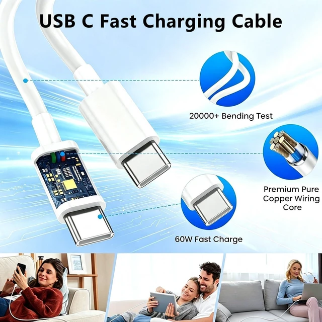 Alt view image 4 of 7 - iPhone Charger Fast Charging,3Pack 10FT Long USB C to USB C Charger Cable Cord with 20W USB C Wall Charging Block Power Adapter for iPhone 17 Pro Max/Air/17e/16Plus/15,iPad Pro/Mini/Air
