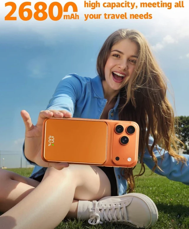 Alt view image 4 of 7 - Magnetic Power Bank 26800mAh for Magsafe Portable Charger, Orange