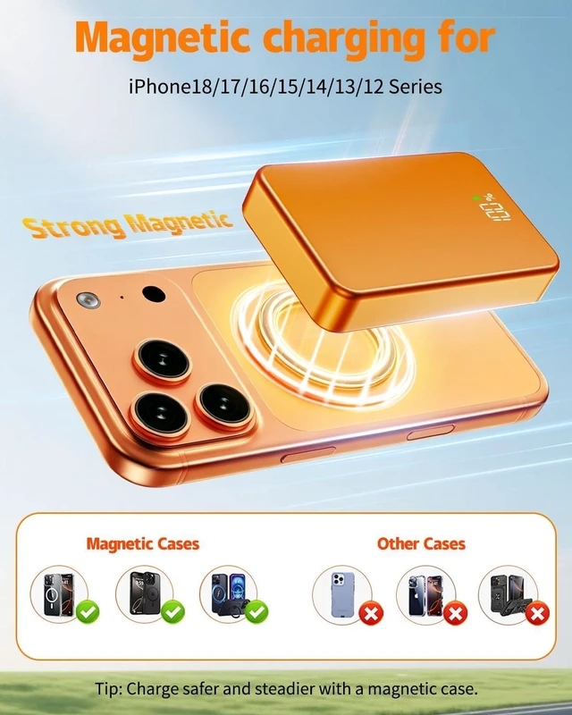 Alt view image 6 of 7 - Magnetic Power Bank 26800mAh for Magsafe Portable Charger, Orange