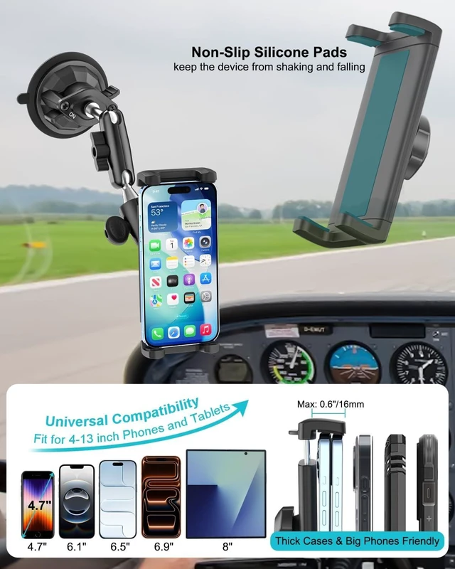 Alt view image 4 of 7 - Pilot Phone Holder, Aviation Window Phone Mount, Ultra Suction Cup