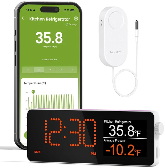 Main image of WiFi Refrigerator Thermometer with Remote Email & App Alerts, 2-Year Data Export Smart Freezer Alarm Sensor & Digital Hub for Home, Kitchen & Fridge