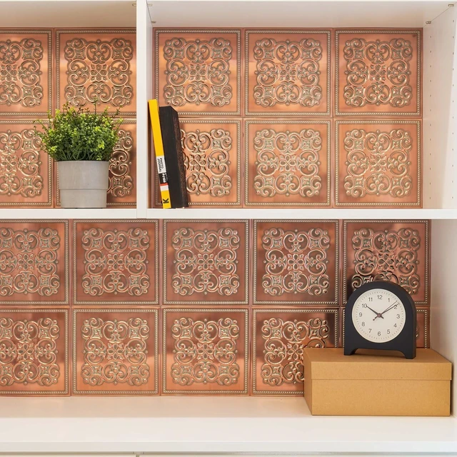 Alt view image 2 of 7 - Patina Copper Peel and Stick Metal Backsplash Tiles, 10-Pack