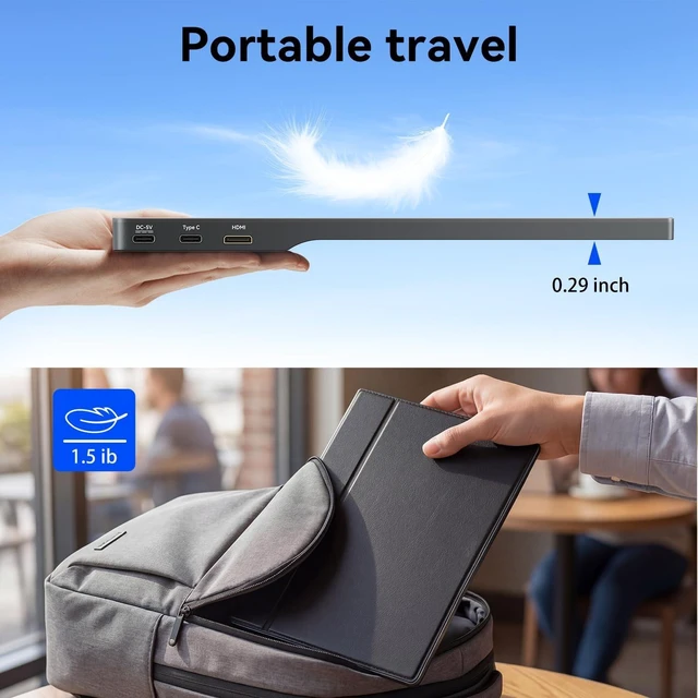 Alt view image 6 of 7 - 15.6-Inch FHD 1080P IPS Portable Monitor USB-C & HDMI Ultra-Slim Travel Screen Extender for Laptop & Gaming