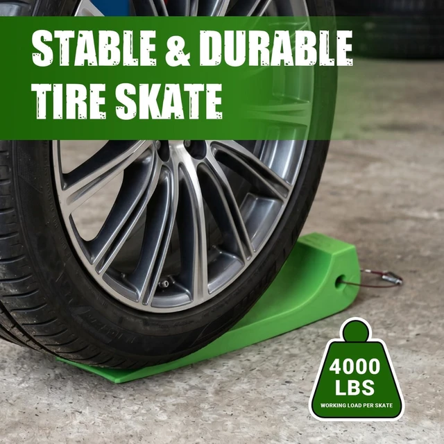 Alt view image 6 of 7 - Heavy-Duty Tire Skates 4 Pack for Tow Truck with Pull Ring, Green